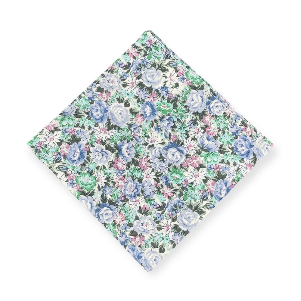 White w/ Pastel Watercolor Floral Pocket Square